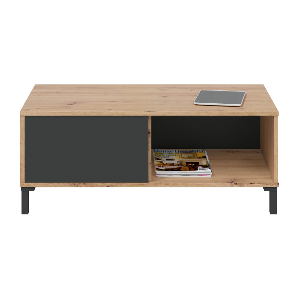 Mesa Centro Auxiliar 40x100x50 Cm Gris Antracita Y Roble Nodi