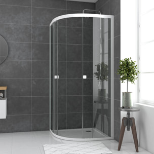 Porte de douche 1/4 cercle blanc 90x90cm de largeur - verre transparent - WHITY ROUND