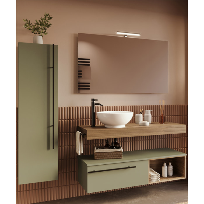 MOBILE DA BAGNO RIFLESSO 120 PORO NOCE E VERDE SALVIA - 9 PEZZI