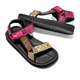 Sandalias de Tiras de Mujer con Detalles Brillantes en Rosa