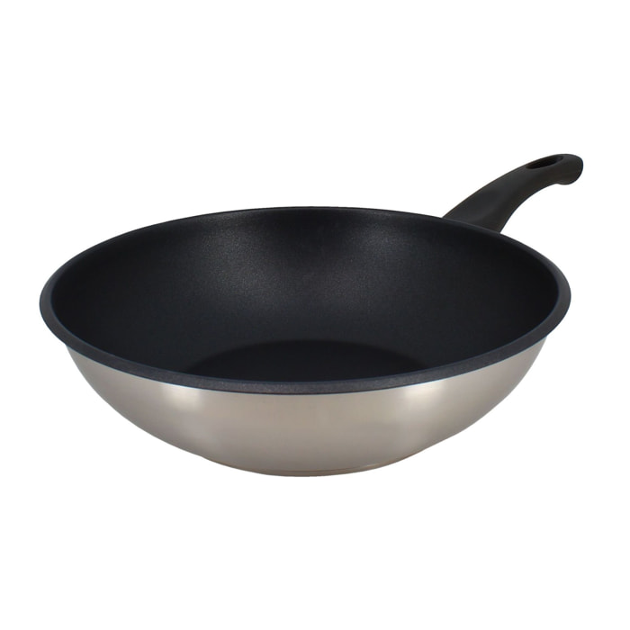 Wok antiadhésif en acier inoxydable 28cm - tous feux FIRST