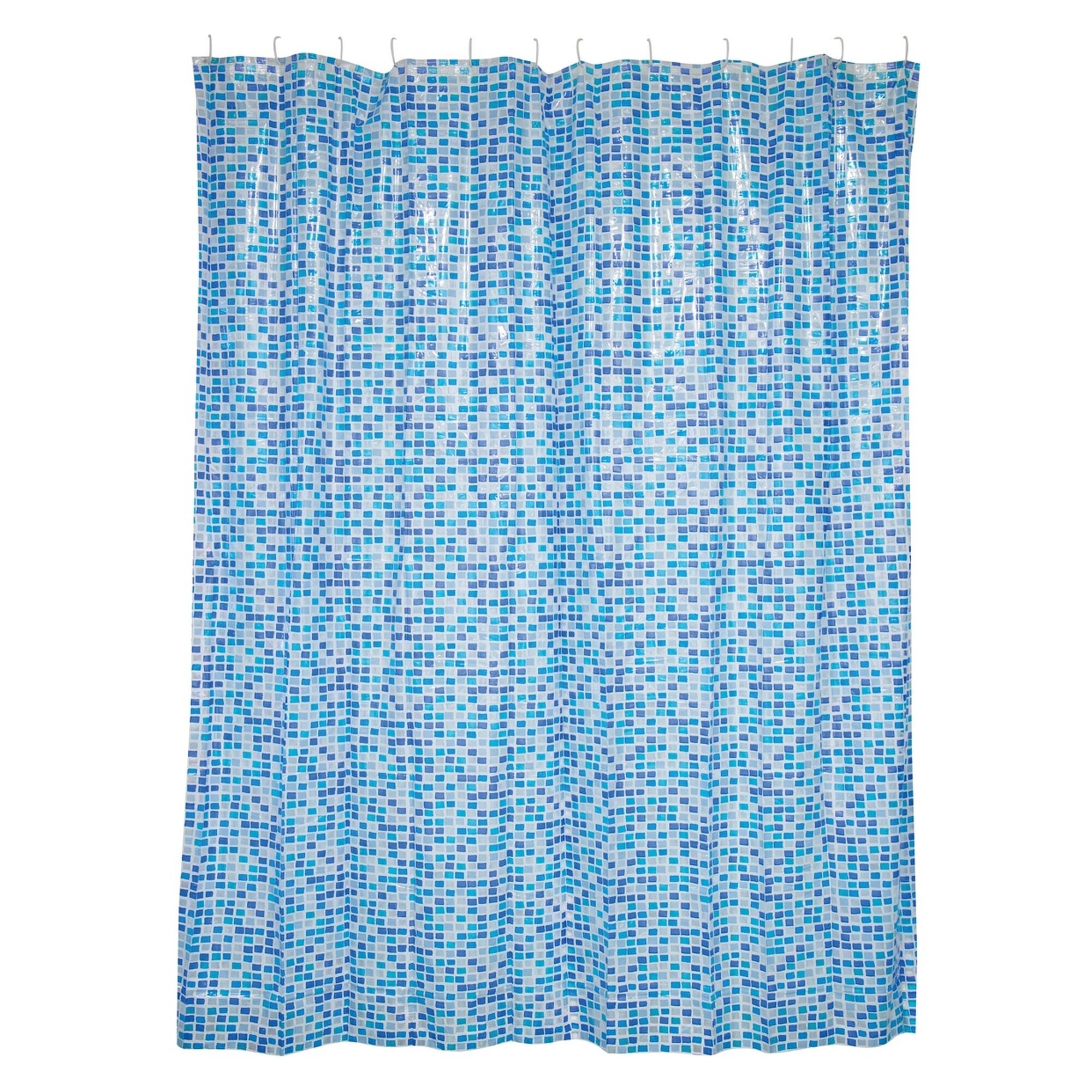 CORTINA DE BAÑO CUADRADOS AZULES