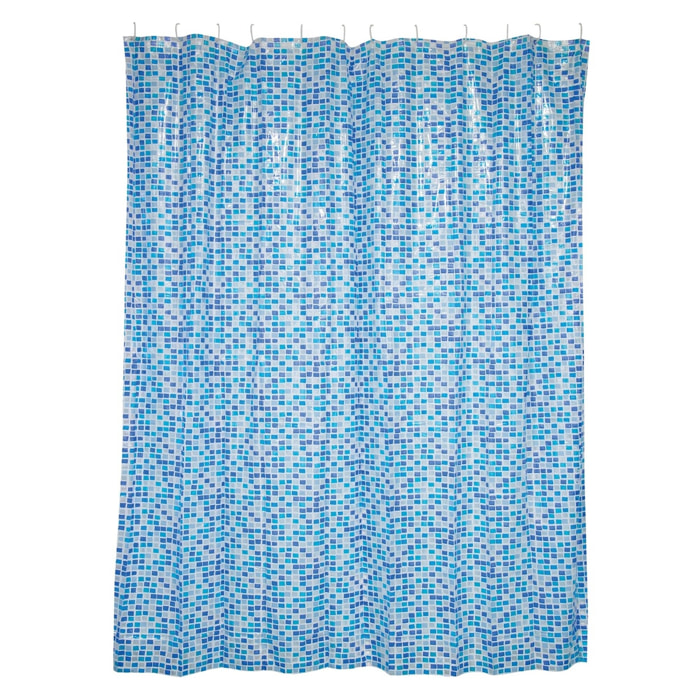 CORTINA DE BAÑO CUADRADOS AZULES