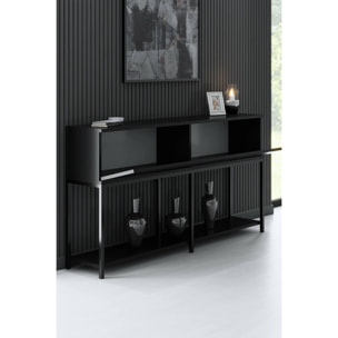 Credenza Djimsit, Buffet da soggiorno, Madia da salotto, Dispensa da cucina, 150x30h80 cm, Nero