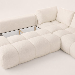 Yulin - Canapé d'angle L 5 places convertible avec coffre en tissu bouclette - Beige