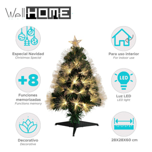 Árbol de navidad de fibra óptica con 60 luces led blancos cálidos con estrella 28x28x60cm