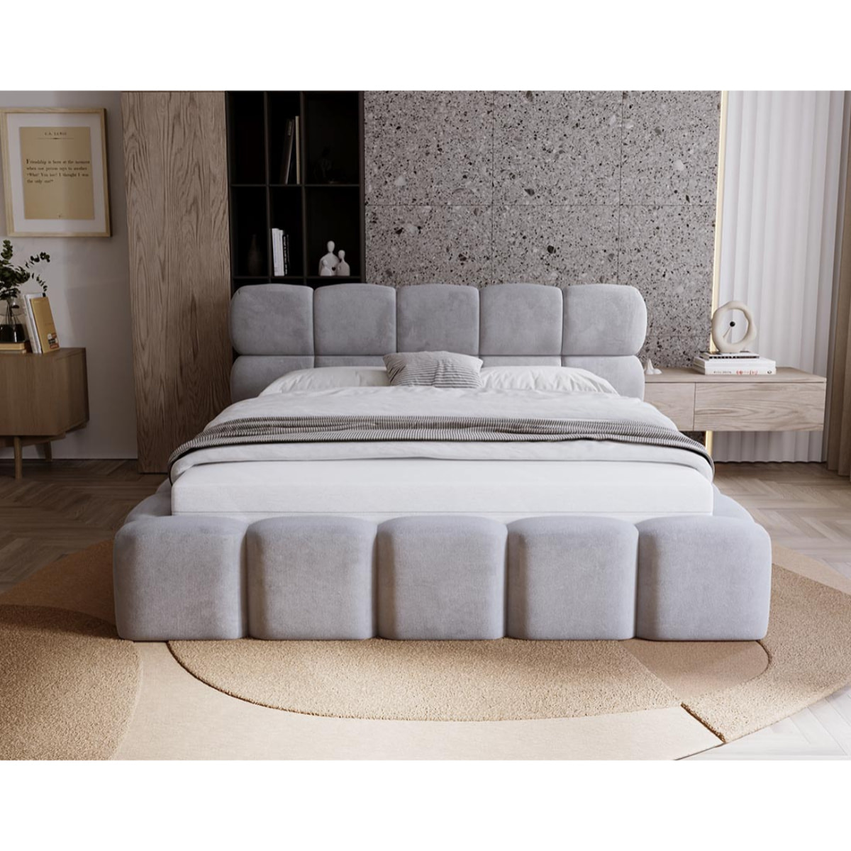 Mariposa - lit coffre - 140x200 cm - sommier inclus - en velours - Gris