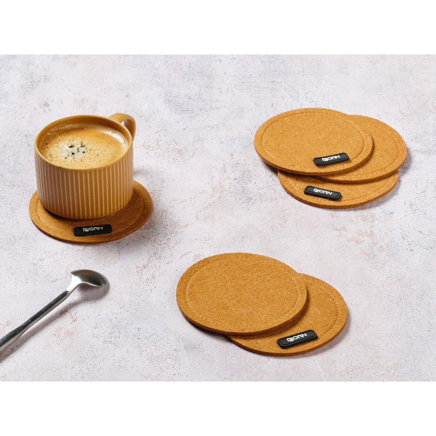 Sous-verre rond - 6 pièces - Feutre recyclé marron