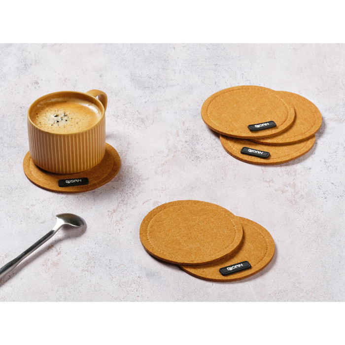 Sous-verre rond - 6 pièces - Feutre recyclé marron