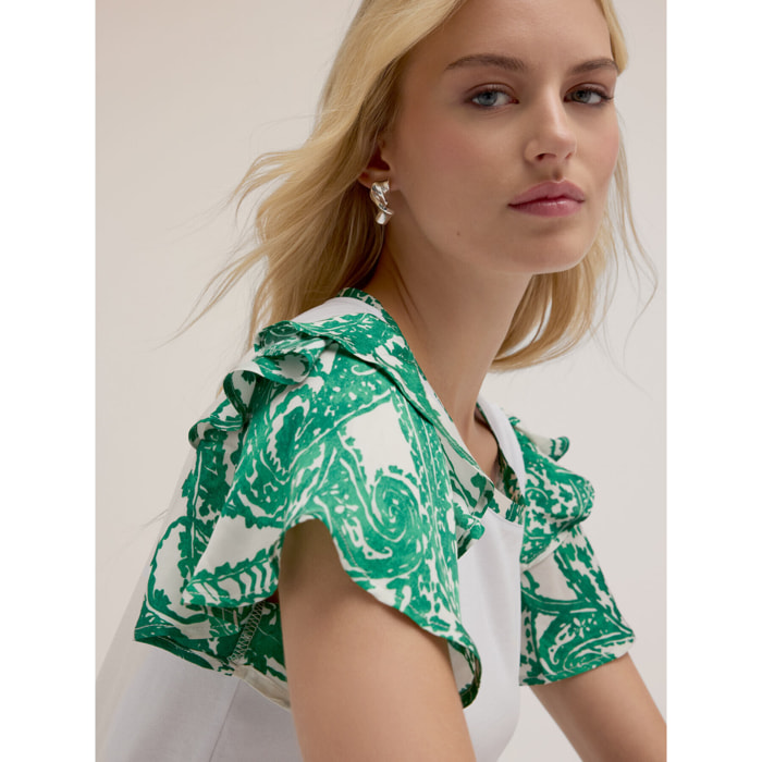 Motivi - T-shirt con maniche stampa paisley - Verde