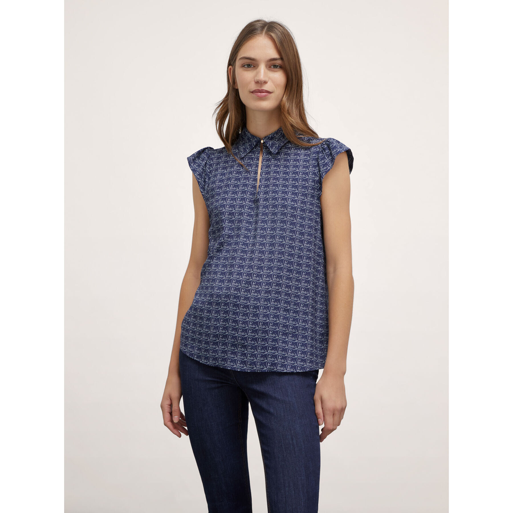 Motivi - Blusa fluida con estampado de escritura - Azul