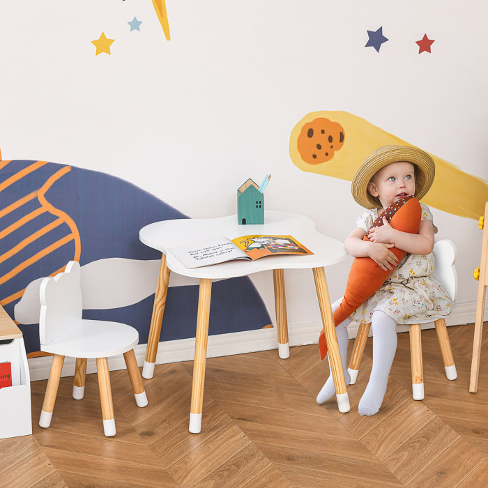 Juego de Mesa Infantil y 2 Sillas de Madera para Sala de Juego Dormitorio Niños