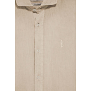 Camicia sabbia in lino tinta in capo con ricamo Rigby Go