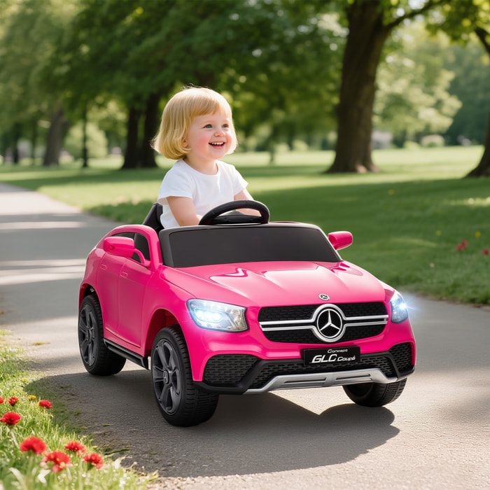 Coche Eléctrico para Niños Mercedes-Benz GLC, Coupé Coche de Batería 12V con Mando a Distancia 2,4 G Motor Doble Arranque Progresivo 3â€“5 km/h Uso 80 Min MP3 Bocina y Faros LED 3-6 Años Rosa