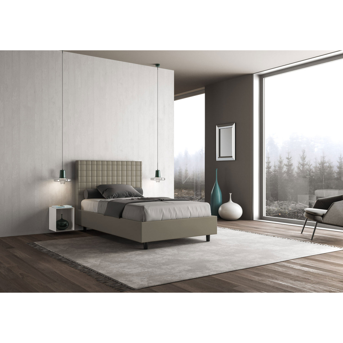 Letto una piazza e mezza contenitore imbottito 120x190 similpelle cappuccino Sunny