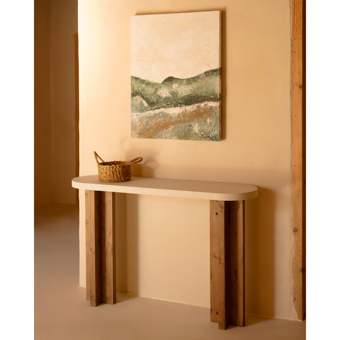 Console en microciment et pieds en bois ton chêne foncé de 120x80cm Hauteur: 35 Longueur: 120 Largeur: 80