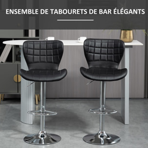 Lot de 2 tabourets de bar design contemporain hauteur d'assise réglable 59-81 cm pivotant 360° PU noir