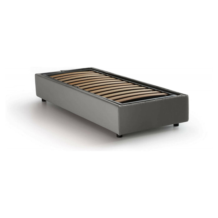 Letto singolo Acetico, Letto contenitore con rivestimento in tessuto, 100% Made in Italy, Apertura frontale, adatto per materasso Cm 90x200, Grigio