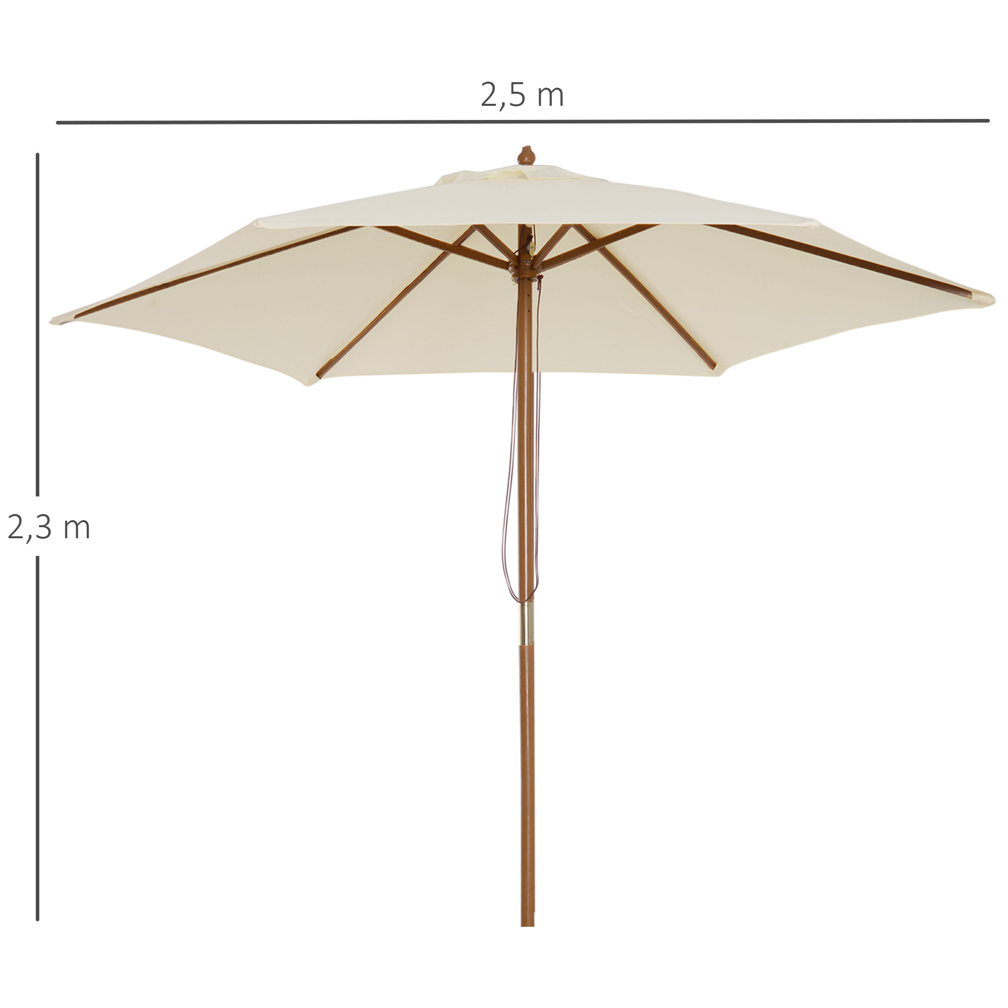 Sombrilla para Terraza de Poliéster Madera 2,5x2,25m Crema
