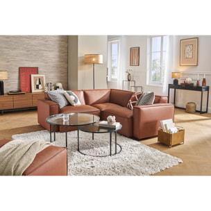 Canapé d'angle modulable vintage 3 places en cuir marron SPLIT