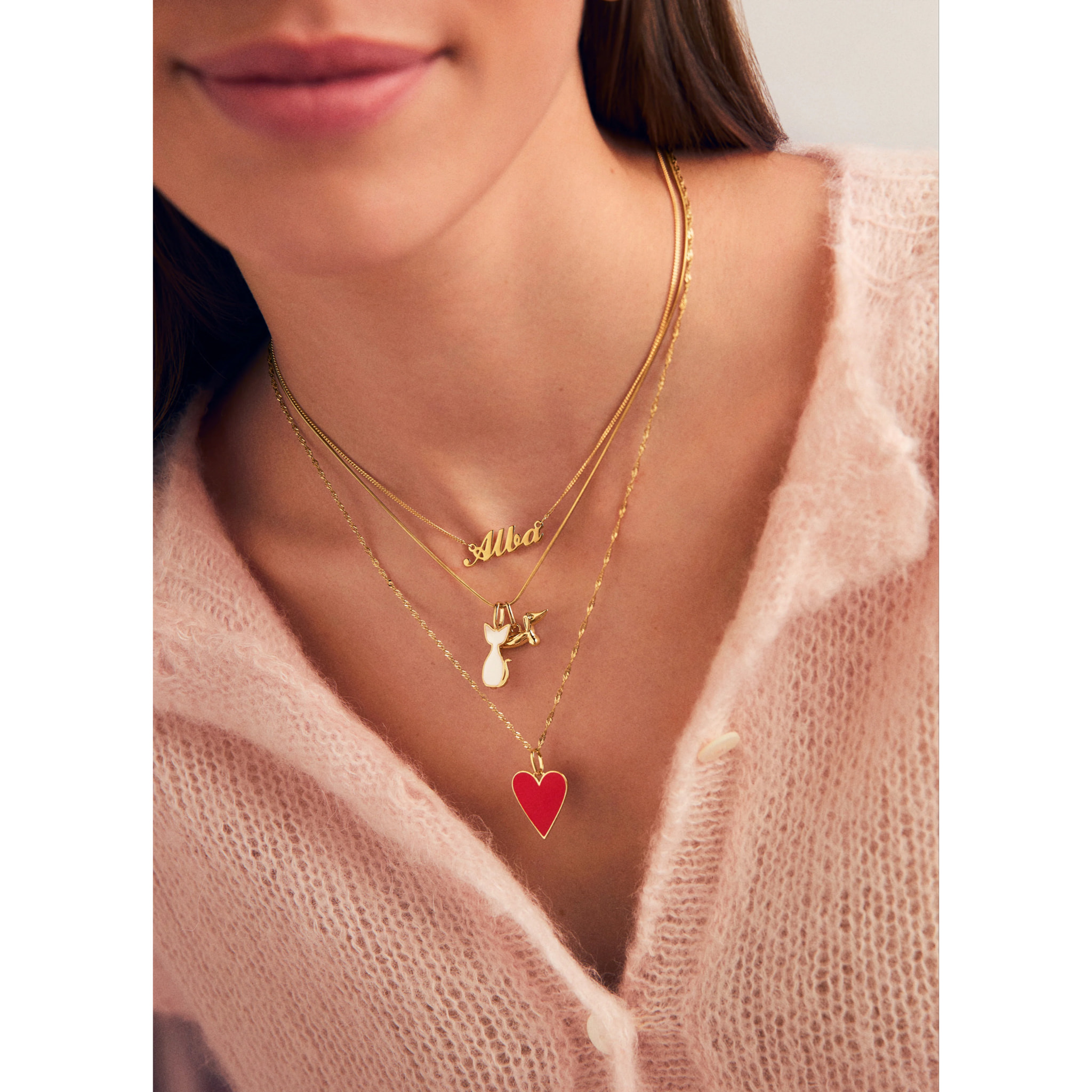 Charm Lovely Heart Red Enamel Baño Oro