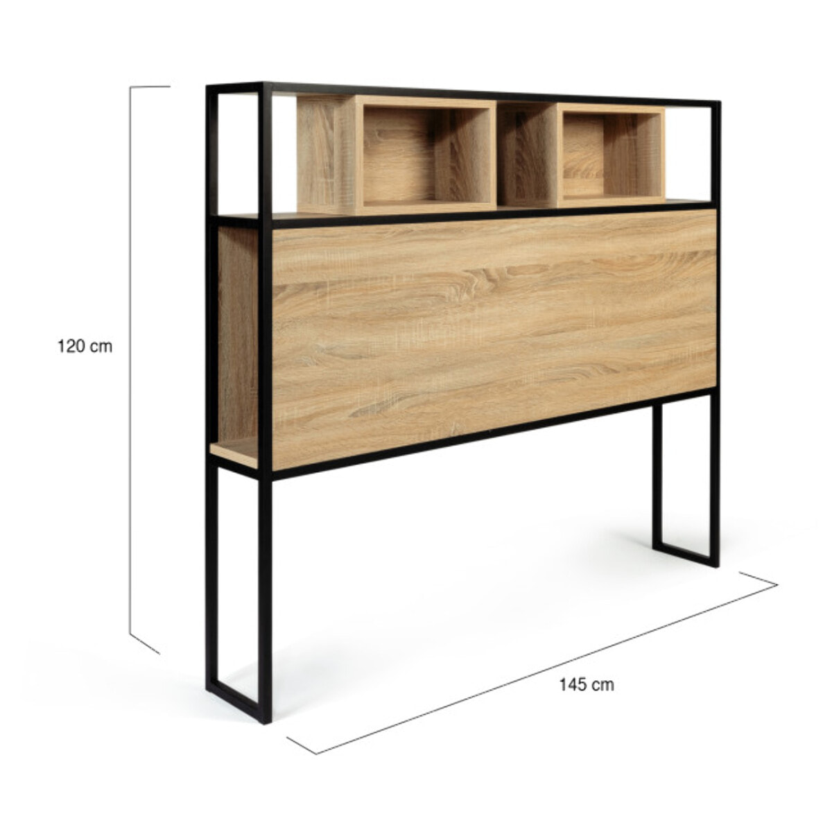 Tête de lit Memphis bois et noire avec rangements 145cm