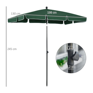 Sombrilla Rectangular de Jardín 198x130x240 cm Parasol de Aluminio con Función de Inclinación para Terraza Patio Exterior Verde