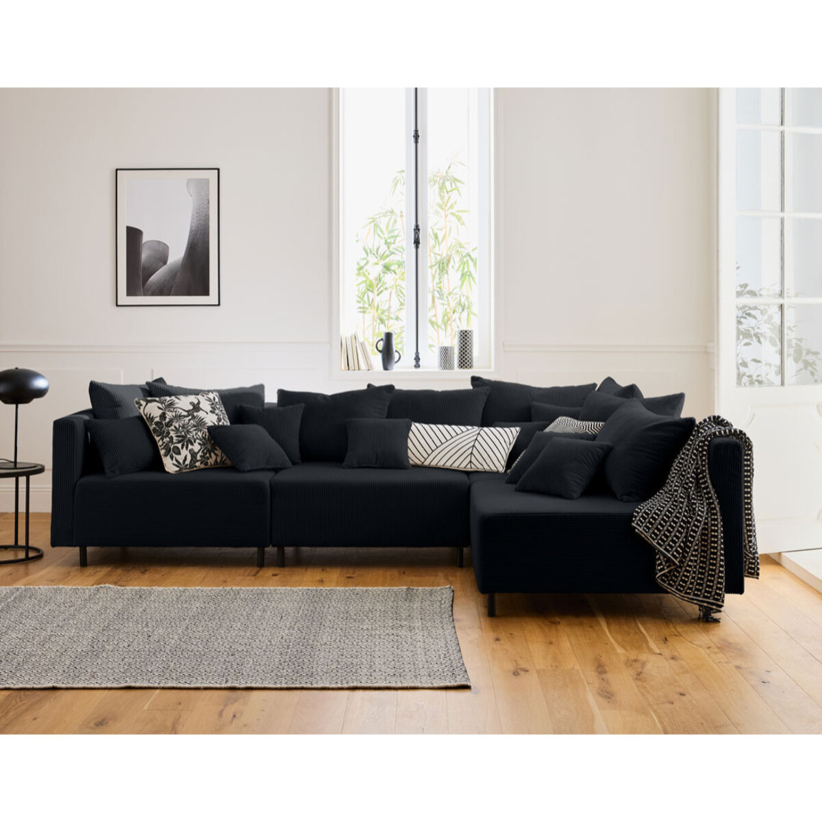 Edinburg - module d'assise sans accoudoirs - en velours côtelé - Noir