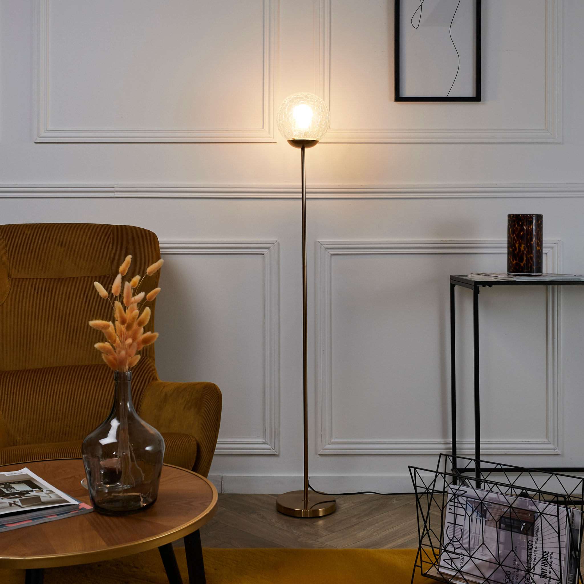 Lampadaire Retro Verre Ciselé