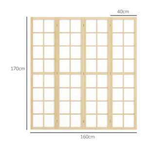 Biombo de 4 Paneles Plegable, Separador de Ambientes con Marco de Madera, 160x170 cm, Pantalla de Privacidad para Dormitorio, Oficina, Salón, Natural