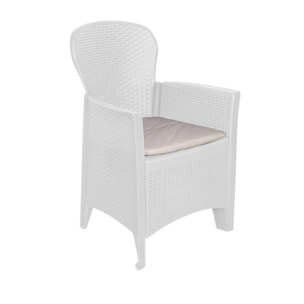 Sedia da esterno Como, Seduta da giardino, Poltrona outdoor effetto rattan, 100 % Made in Italy, Cm 60x58h89, Bianco