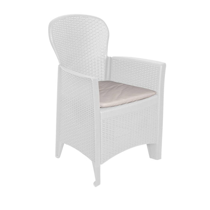 Sedia da esterno Como, Seduta da giardino, Poltrona outdoor effetto rattan, 100 % Made in Italy, Cm 60x58h89, Bianco