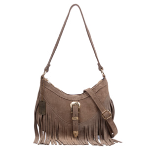Barlassina borsa a spalla Donna. Pelle scamosciata autentica, con frange.