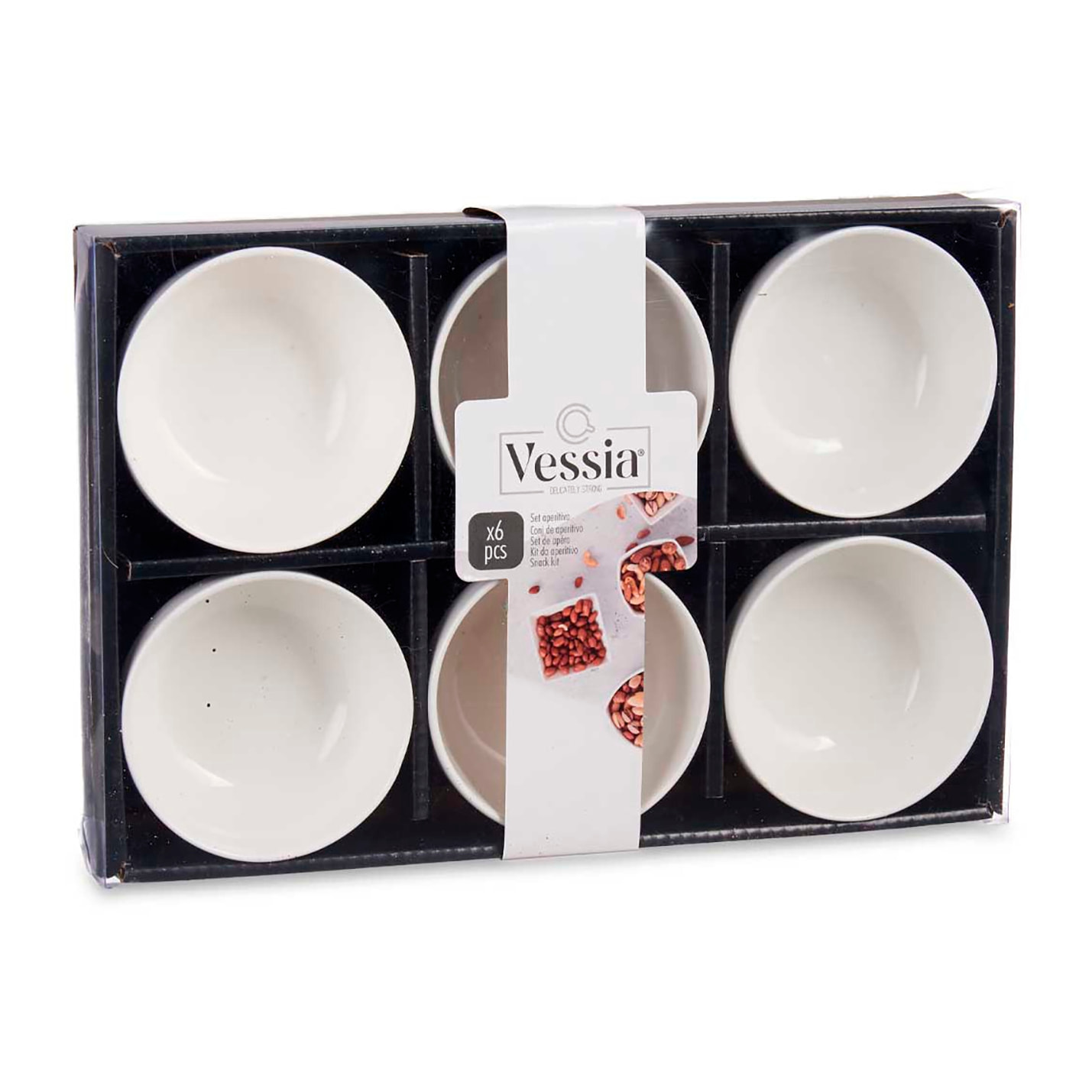 Set de 6 cuencos para aperitivos de porcelana blanca.