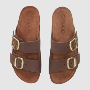 Sandalias de Piel - Marron - Tacón: Bajo