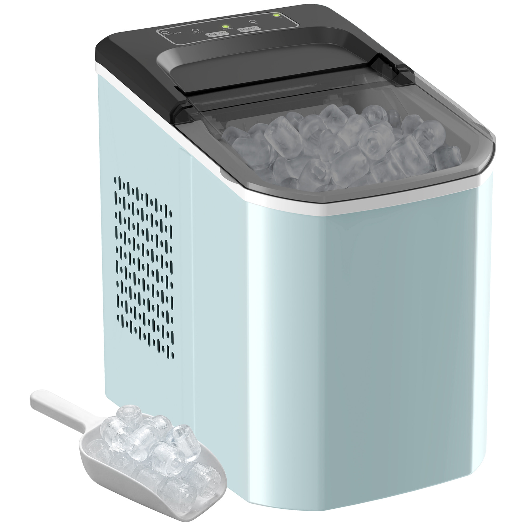 Máquina de Hielo, Máquina de Cubitos de Hielo Autolimpiable, 12 kg/24H, 9 Cubitos Listos en 7 Minutos, 2 Tamaños de Hielo, 1,5L Depósito, para Hogar, Cocina, Oficina, Bar, Azul