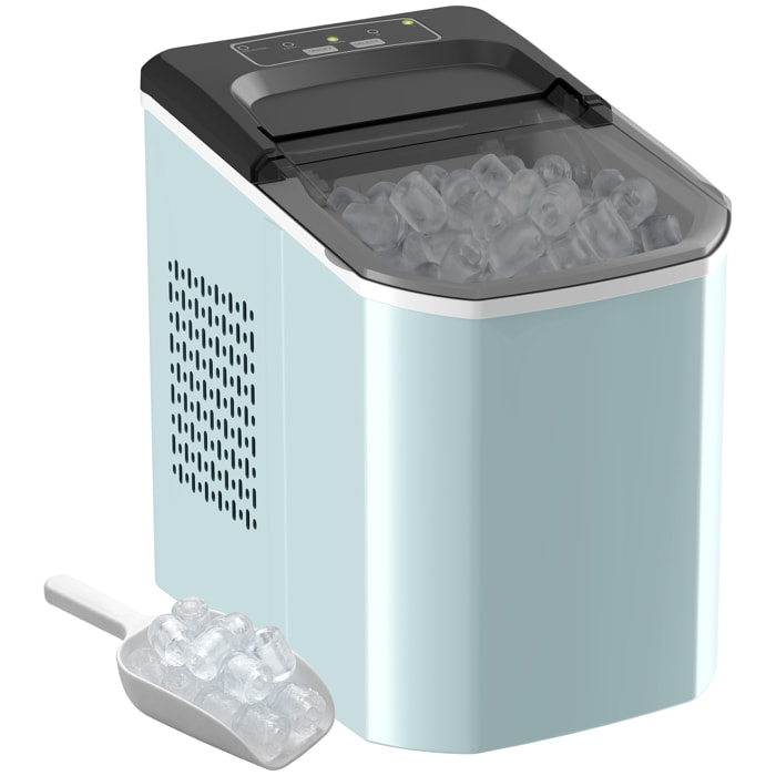 Máquina de Hielo, Máquina de Cubitos de Hielo Autolimpiable, 12 kg/24H, 9 Cubitos Listos en 7 Minutos, 2 Tamaños de Hielo, 1,5L Depósito, para Hogar, Cocina, Oficina, Bar, Azul