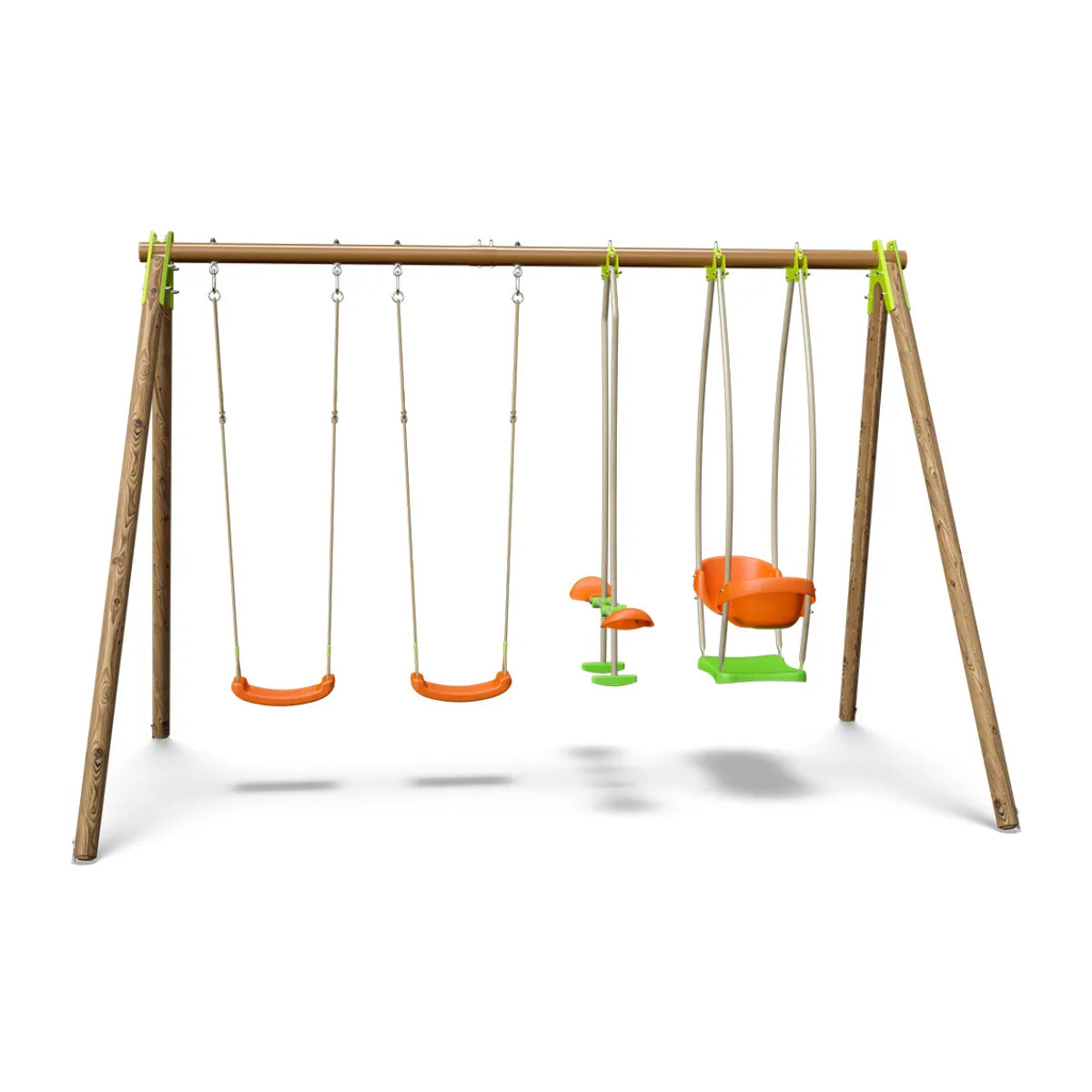 Portique bois poutre métal 2,30 m Techwood Premium BONGO - 6 enfants