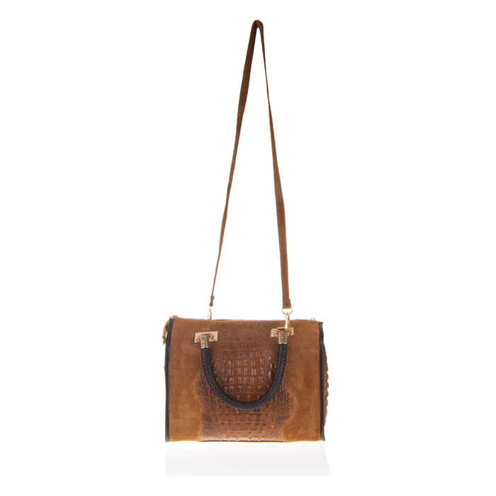 FIRENZE ARTEGIANI Borsa Tote da Donna Anacapri. Vera Pelle Scamosciata Incisione Coccodrillo Made in Italy 30x15x22 Cm. colore marrone