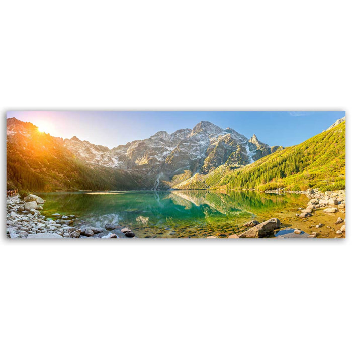 Tableau panoramique lac de montagne au lever du soleil Toile imprimée