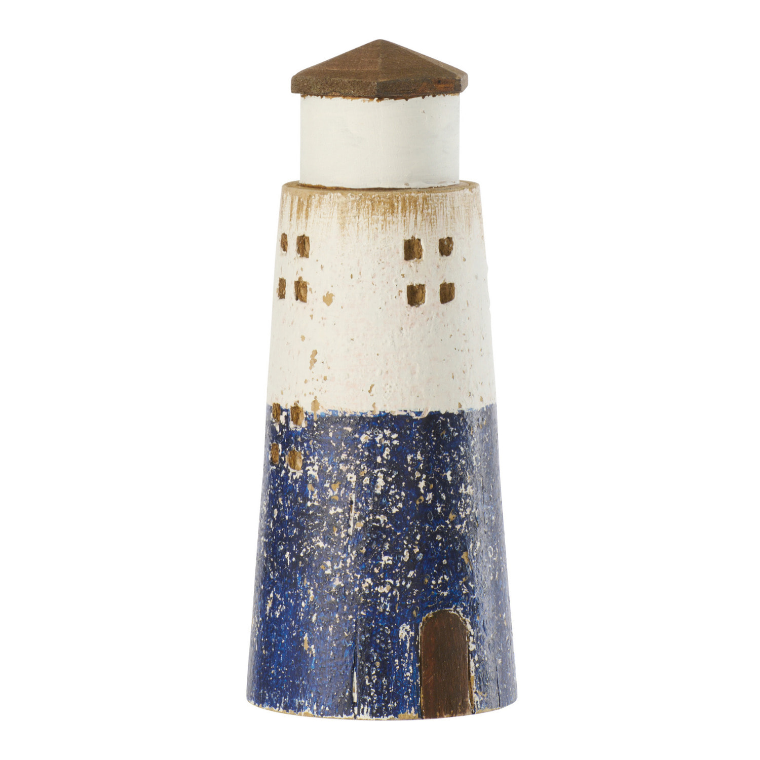 J-Line Phare décoratif - bois - bleu/blanc - small - 2 pièces