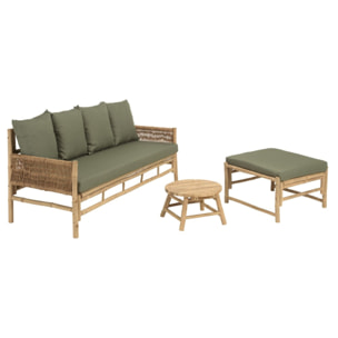 VITAL - Canapé 3 p. 1 pouf 1 table basse bambou