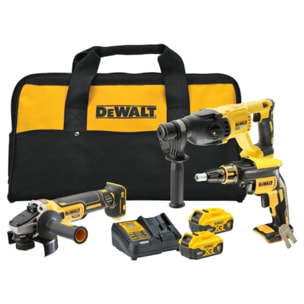 Kit 3 outils XR 18V 5Ah brushless DEWALT Tournevis DCF620 + Marteau perforateur DCH133 + Meuleuse d'angle DCG405 - DCK304P2-QW