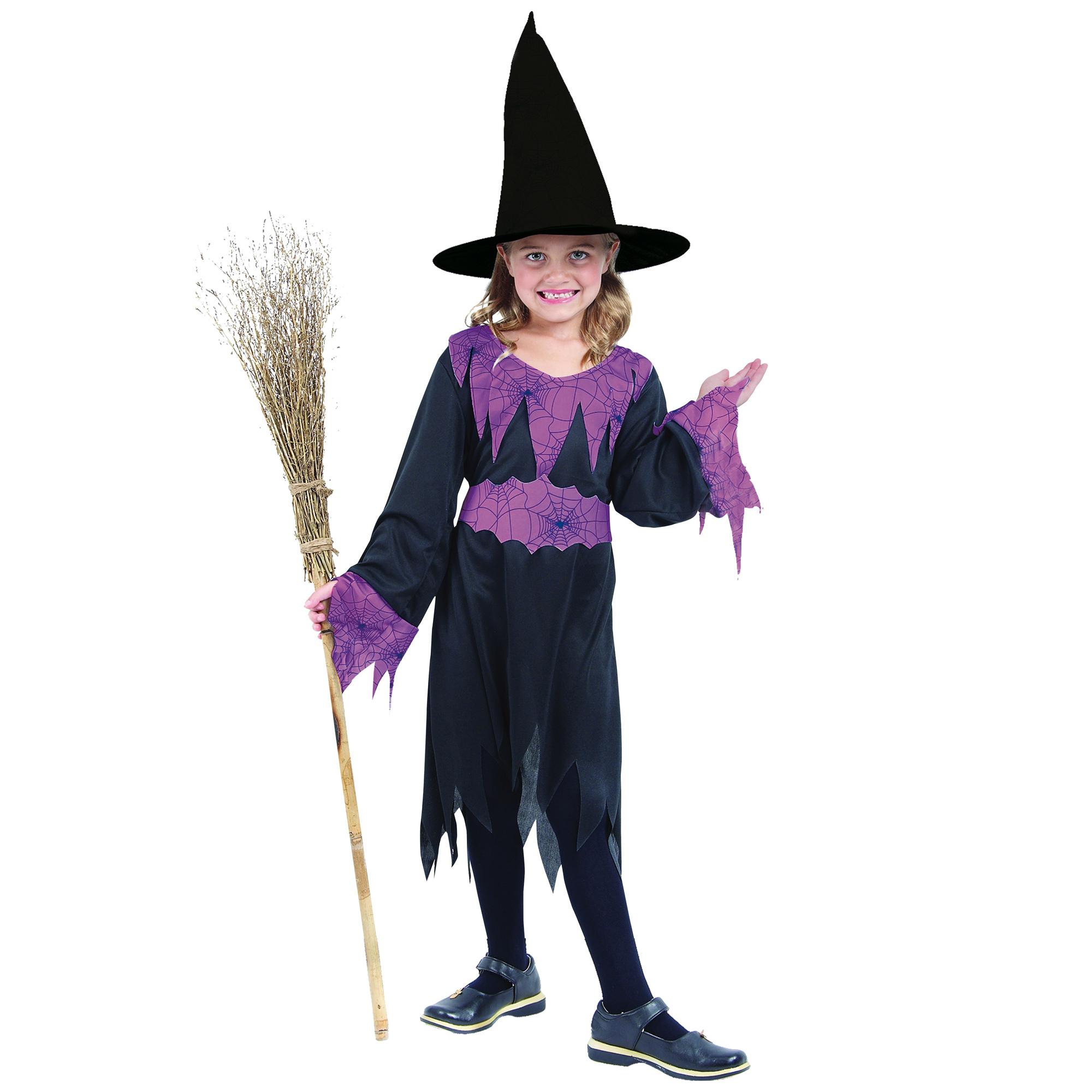 Abito Strega Spider Witch Costume Halloween Nero Viola Bambina