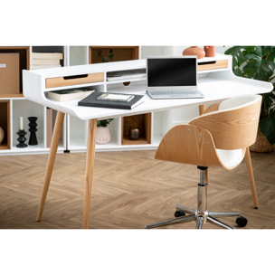 Bureau avec rangements scandinave blanc et bois clair L140 cm OPUS