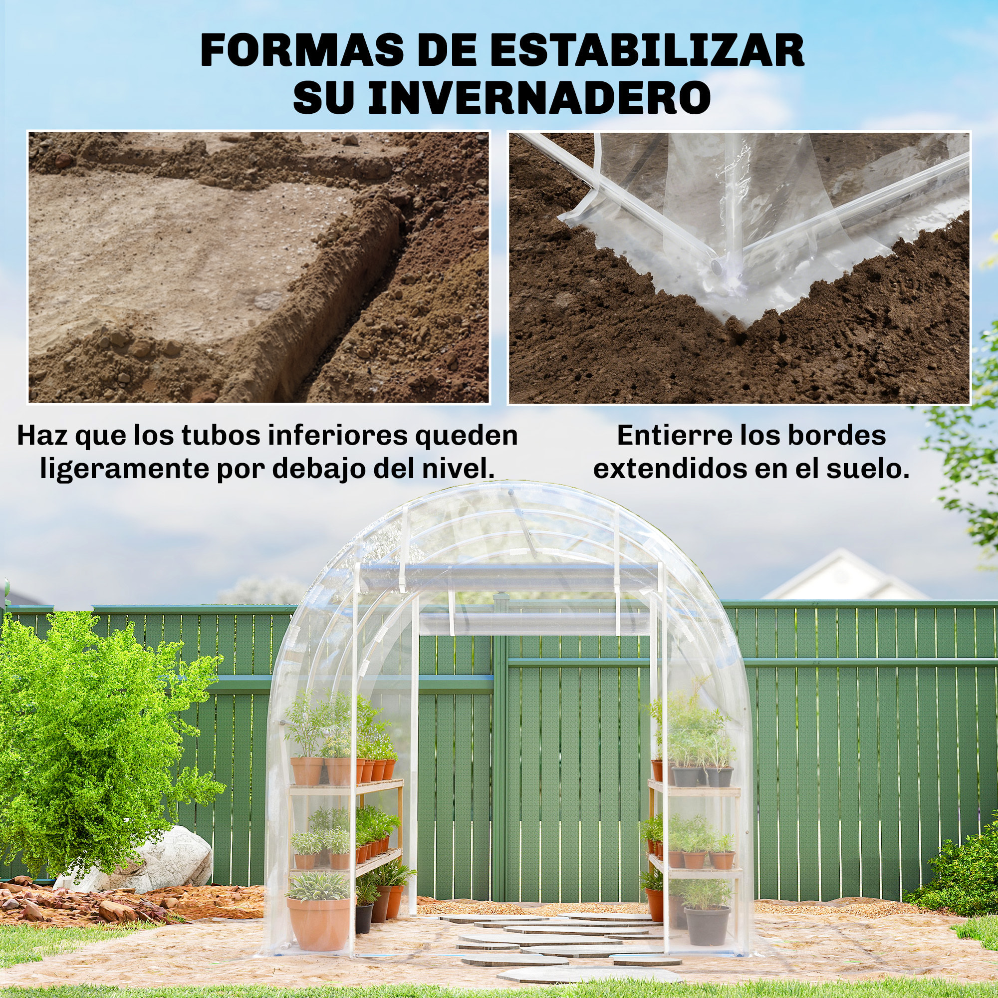 Invernadero de Exterior 3x2x2 m, Invernadero de Túnel con 2 Puertas Enrollables, Marco de Acero Galvanizado y Cubierta de PE 150g/m², Anti-UV, Impermeable, para Cultivos, Transparente