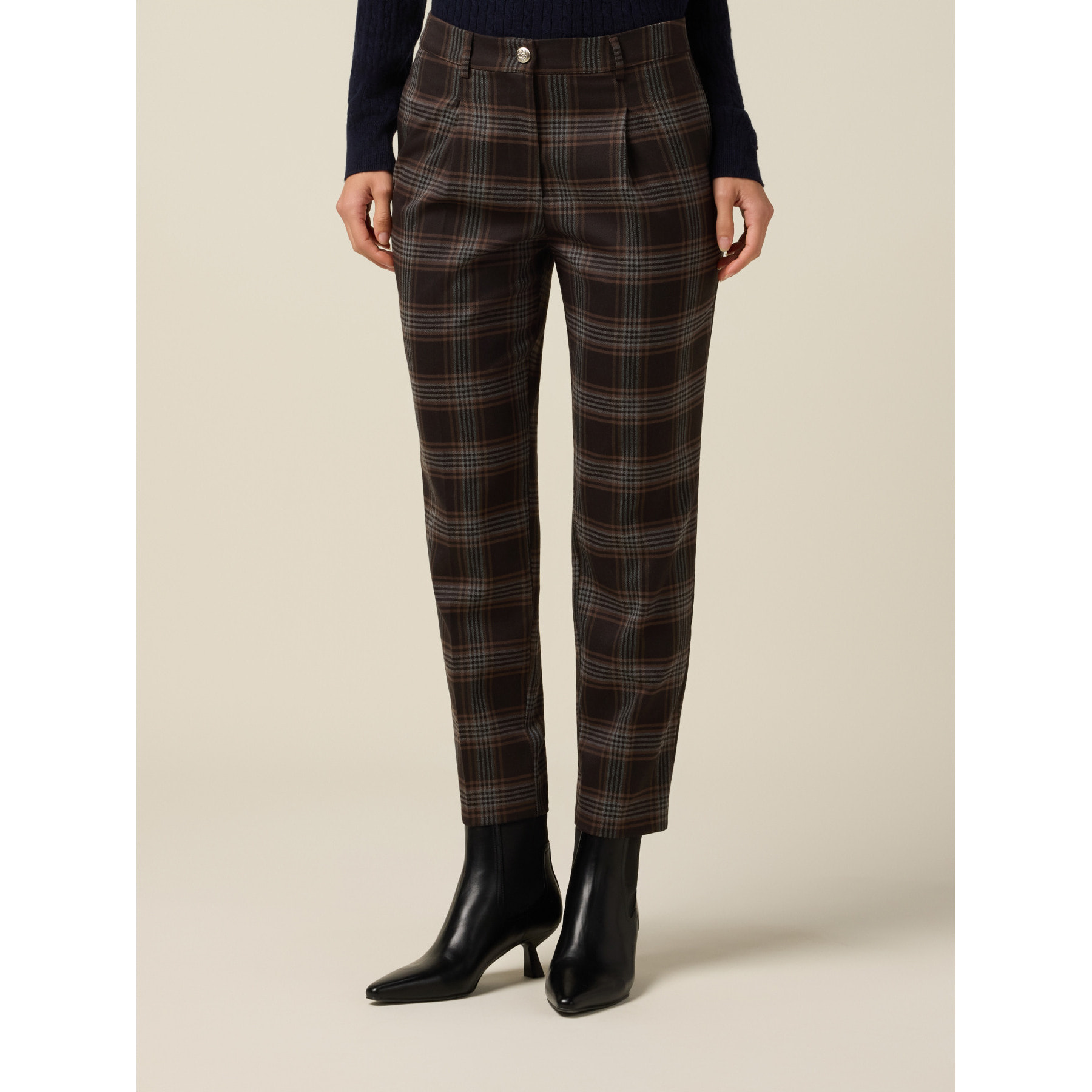 Oltre - Pantaloni check - Marrone