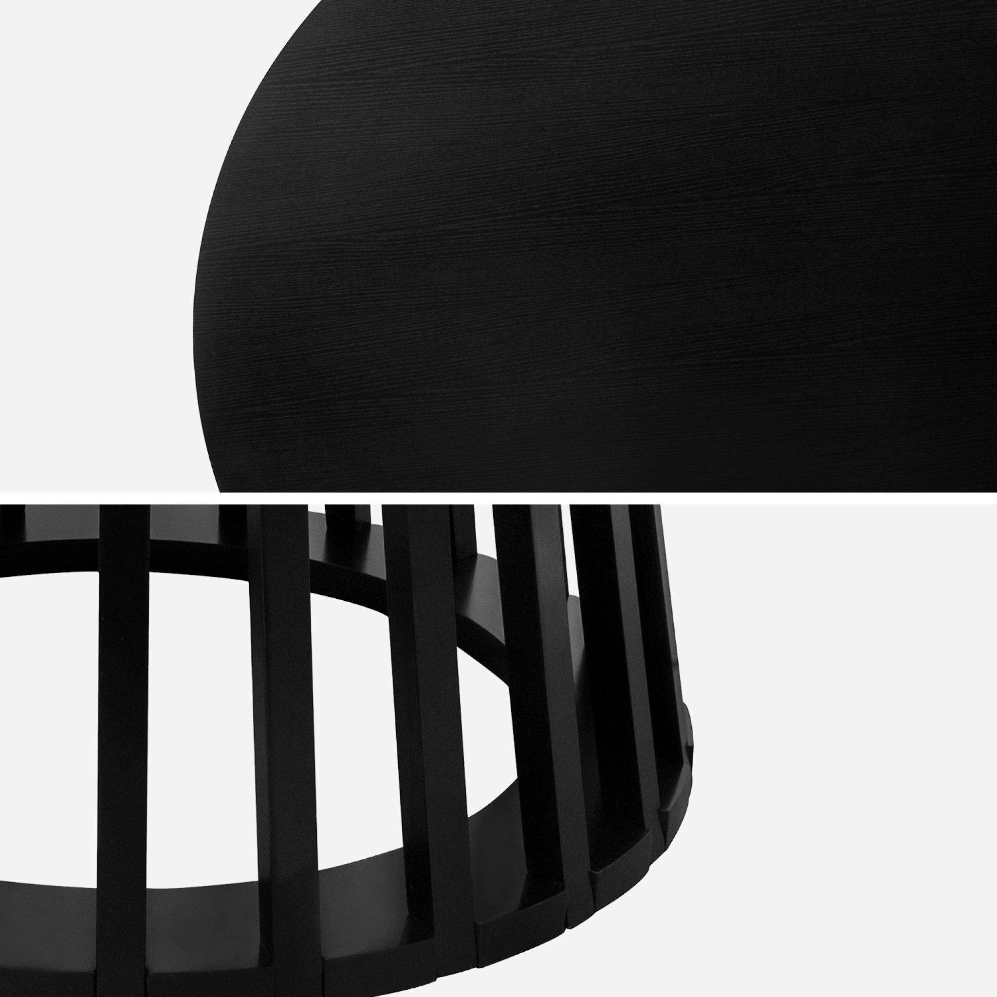 Table à manger effet bois noir. pieds bois de sapin 4 places Ø120cm