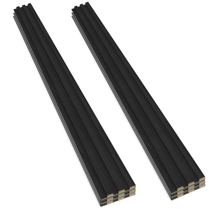 Chopin - Set 6 Pannelli Fonoassorbenti Decorativi 235x18 cm per Interno ed Esterno in WPC Nero