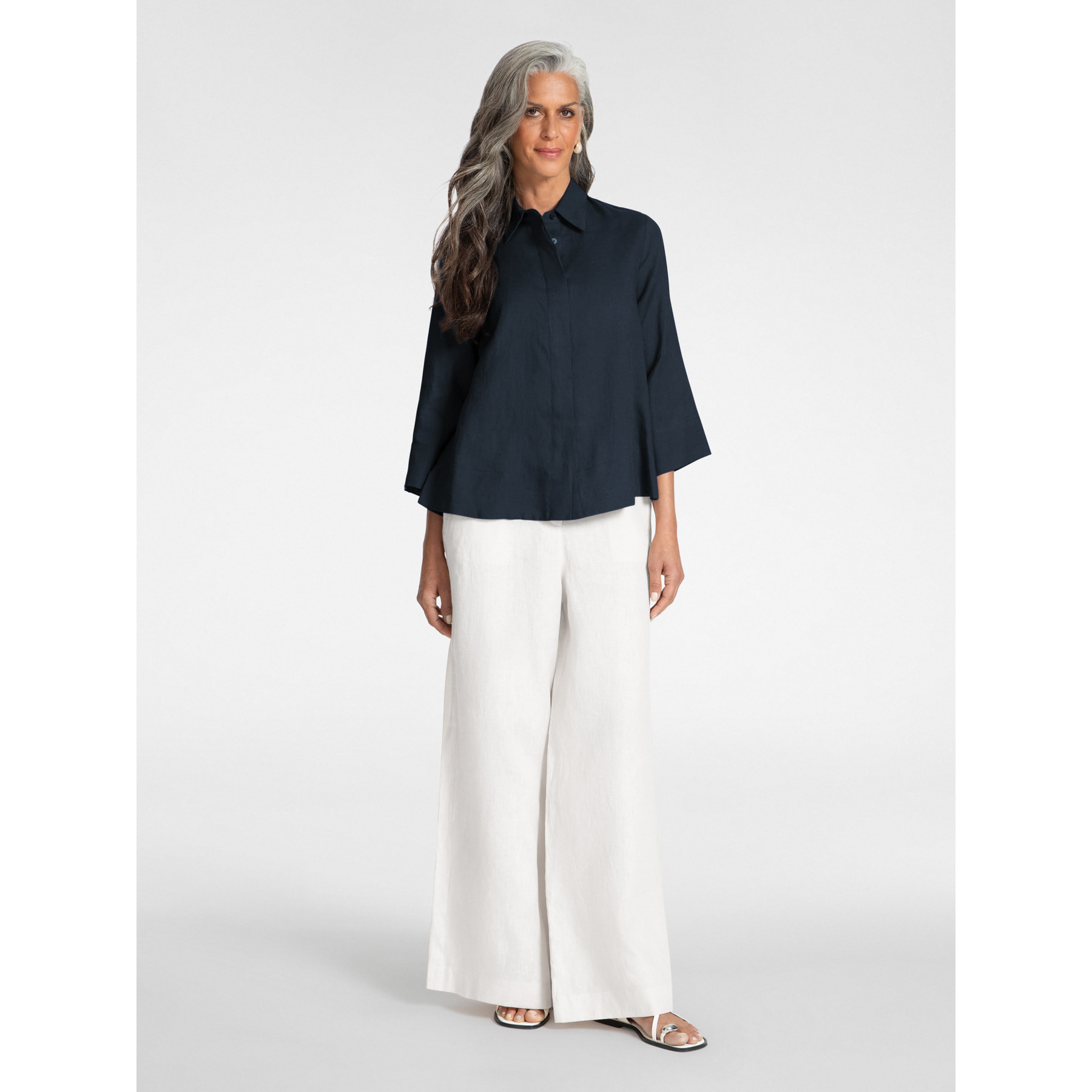 Elena Mirò - Camisa boxy de lino - Azul